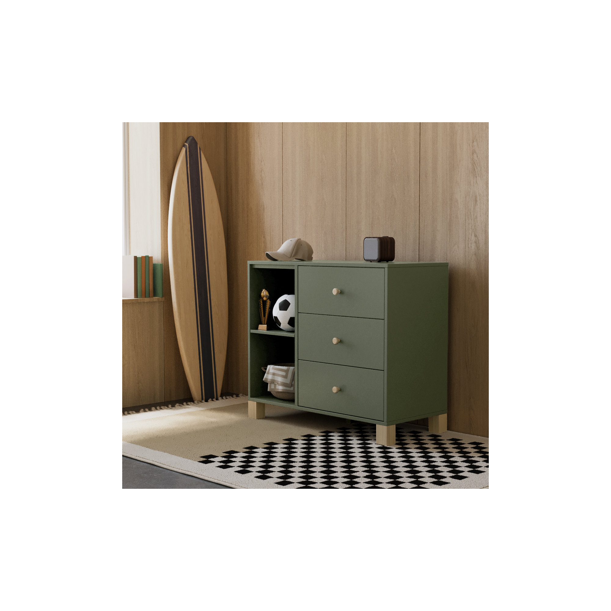 California 3 Drawer Combo Dresser, Olive