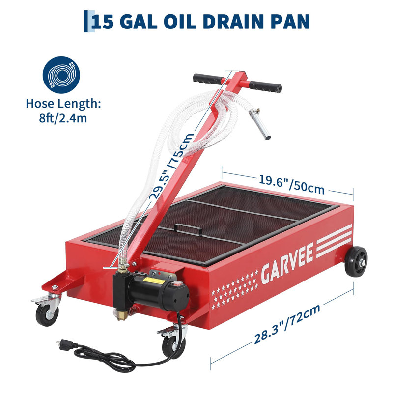Pompe manuelle de vidange d'huile à profil bas de 15 gallons, évacuateur de fluides roulant, tuyau de 2,5 m et poignée pliable, rouge avec pompe électrique 110 V