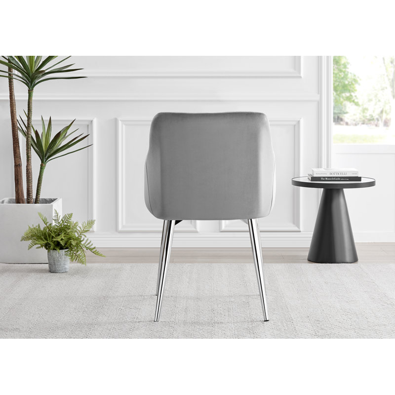 Eubanks White Marble Effect Melamine Round 80cm Dining Table And Chairs - 2 Velvet Dining Chairs, Gray/Silver