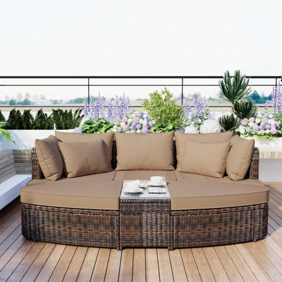Khushbu 108.2'' Wicker Outdoor Patio Sectional Set