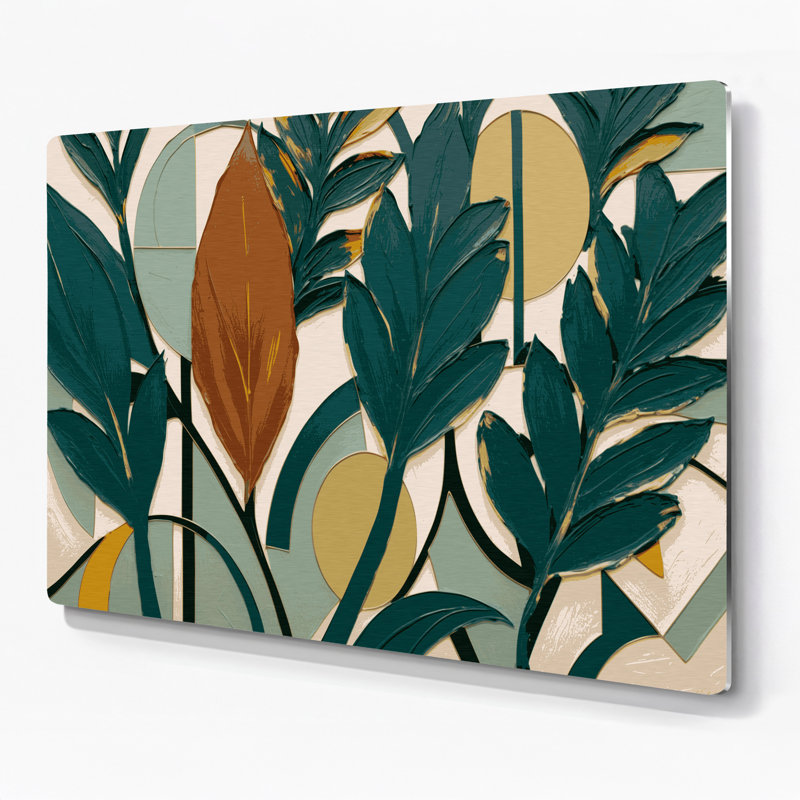 «Botanical Mid Century Modern Plant», art mural en métal vert, H 11 po x l 14 po