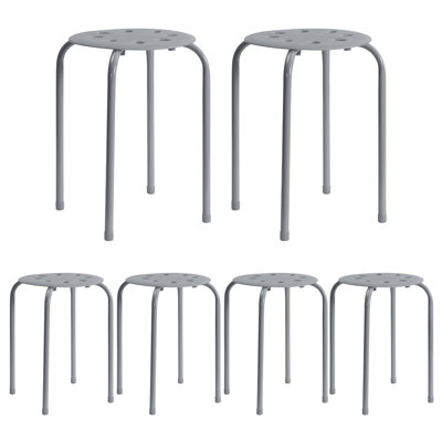 Stackable Gray Metal Accent Stool Set of 6 – Heavy Duty Steel Round Stools for Kitchen, Dorm, Classroom, Party & Event Seating