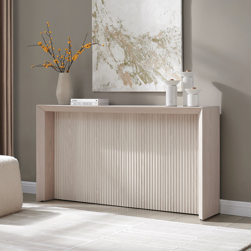  Console cannelée de 56 po avec base en blanc d'aulne Piedmont | Table d'entrée Mid-Century moderne pour le salon ou le couloir