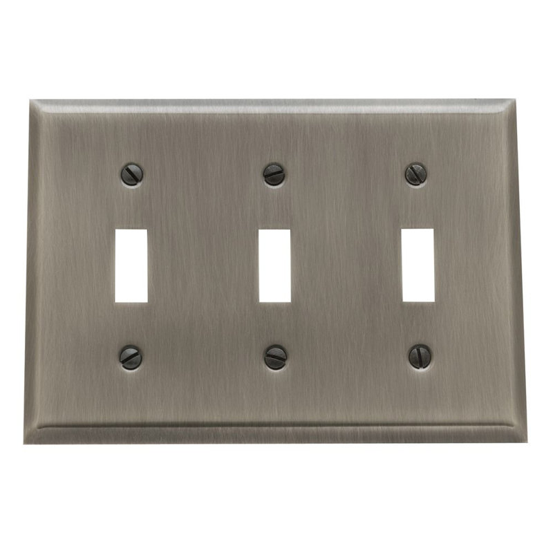 Square 3-Gang Toggle Light Switch Wall Plate, Antique Nickel