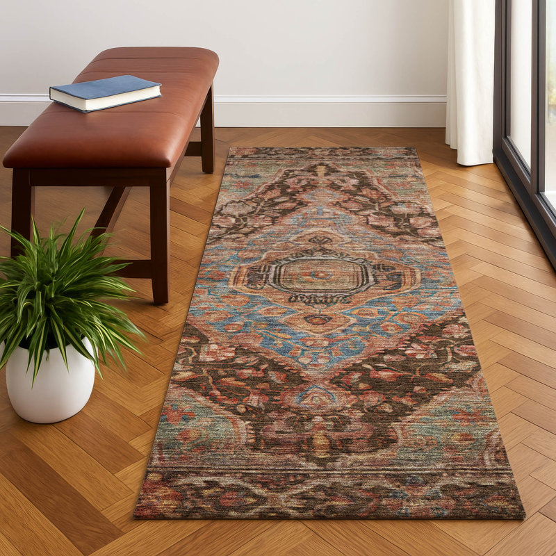 Premium Machine Washable Lucchesi AMF1761 Border Rug, Runner 2'3" x 7'6"