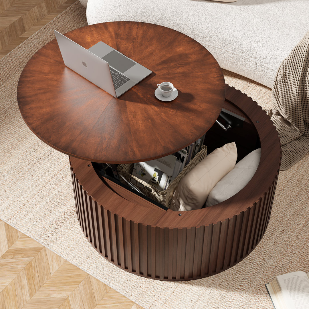 Ansel Lift Top Coffee Table With Storage, Round Solid Wood Coffee Table Ivy Bronx