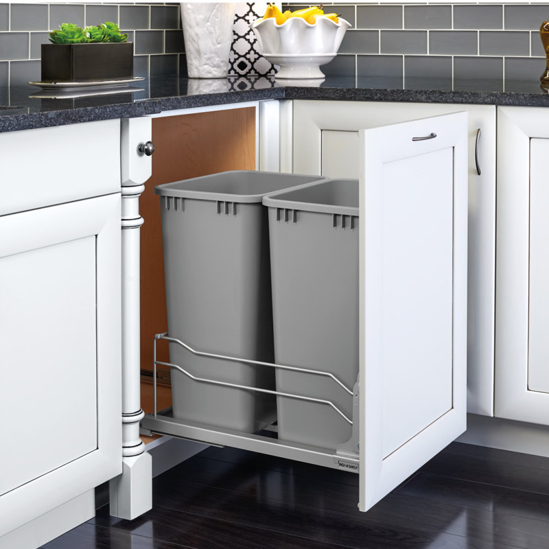 Poubelles coulissantes doubles Rev-A-Shelf avec fermeture en douceur , Argent métallique