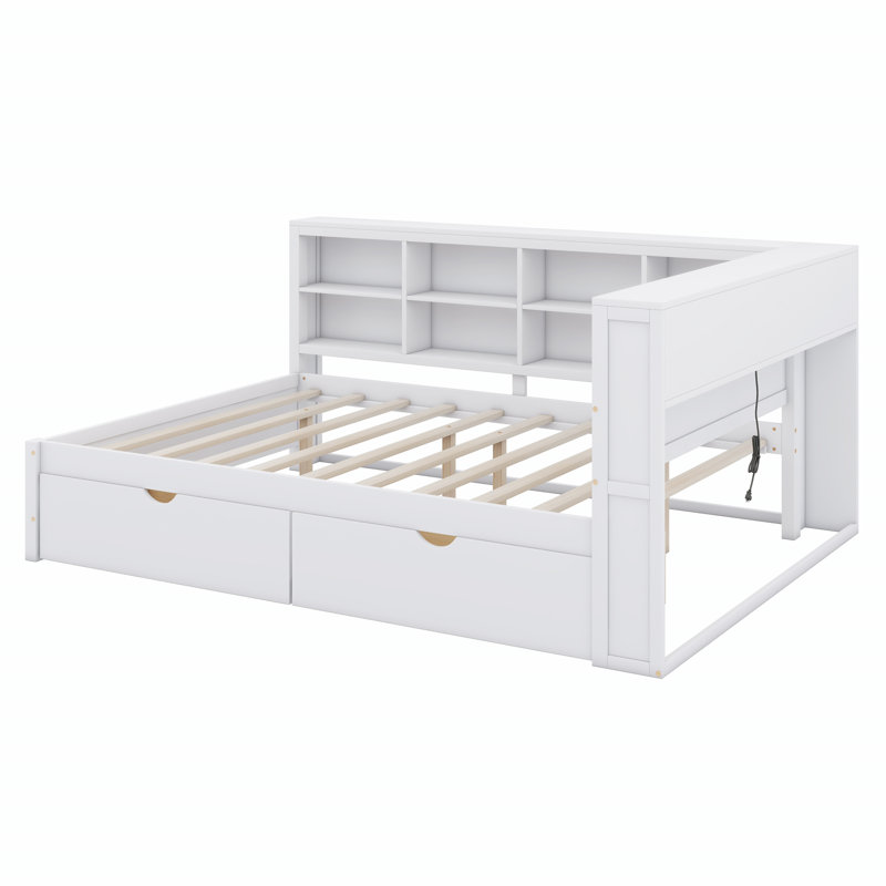 Lit avec rangement Bacil, Blanc, Double