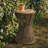 Outdoor Side Table, Dark Grey Rope and Acacia Wood, 25.80" Height, 16.14" Diameter, Elegant Long Hourglass Design, Weather Resistant, for Patio, Deck, Garden, Balcony-1027757098-1027757096