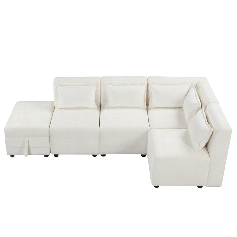 Canapé modulaire rembourré 5 pièces Rekan, Chenille crème