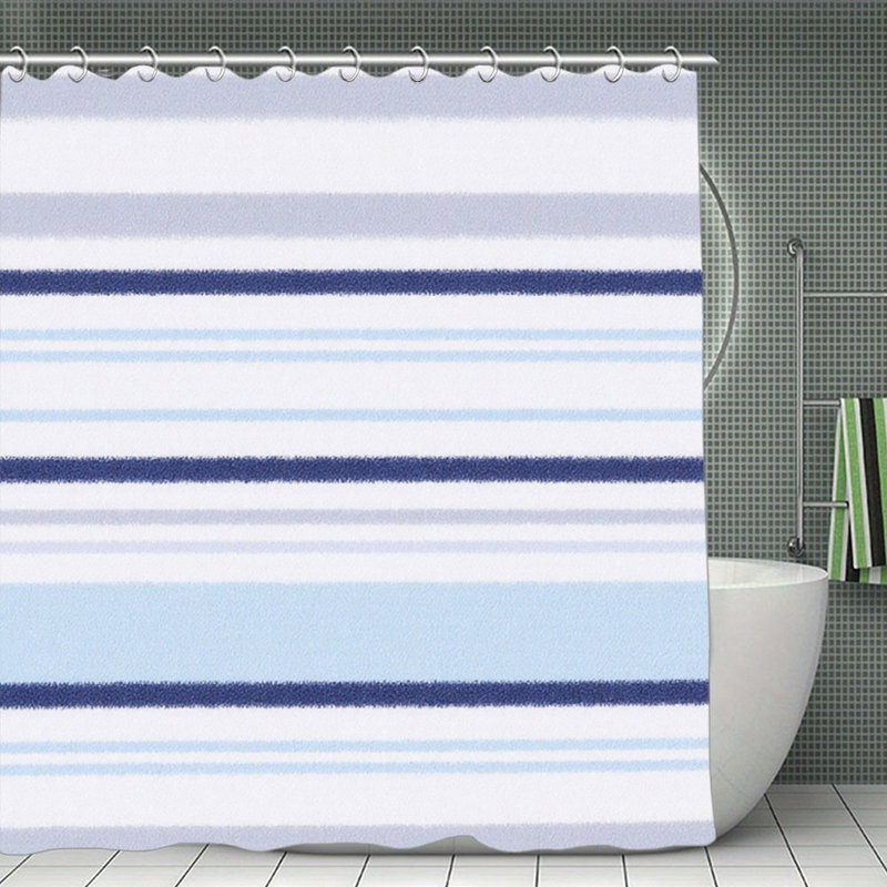 Rideau de bain à rayures bleues et grises, séparateur de douche minimaliste pour salle de bain - 72 po x 72 po