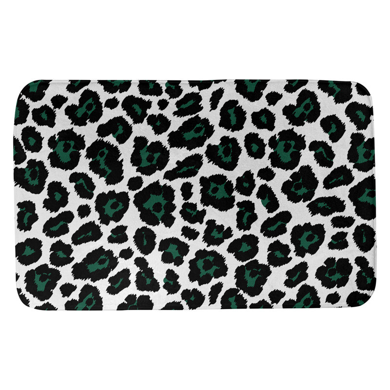 Memory Foam Non-Slip Bath Rug, 0.5" H x 17" W x 24" L, White/Gotham Green/Stealth Black
