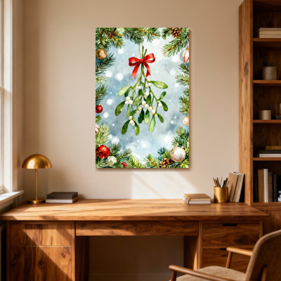 Christmas Mistletoe Pine Branches Ornaments Snowflake Background
