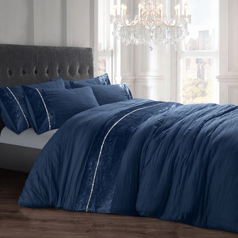 Crinkle Velvet Diamonte Panel Duvet Set, 200 x 135 cm