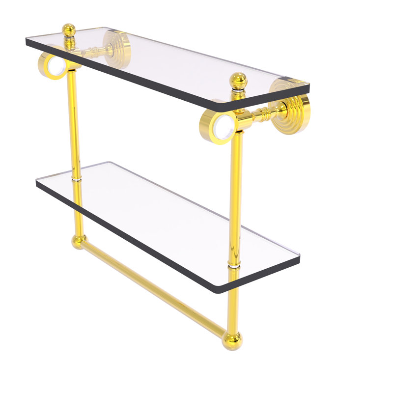 Jarrell 2 Piece Glass Tiered Shelf with Towel Bar, 13" H x 16" W x 5.12" D, Polished Brass