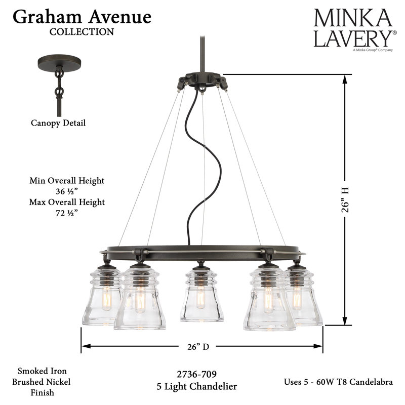 Graham Avenue 5 - Light Dimmable Wagon Wheel Chandelier