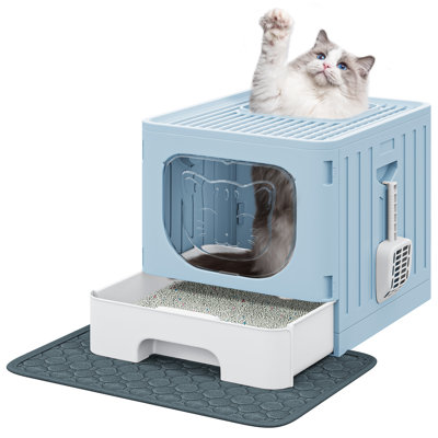 So Phresh Scatter Shield High-Back Plastic Cat Litter Box, Large, Grey