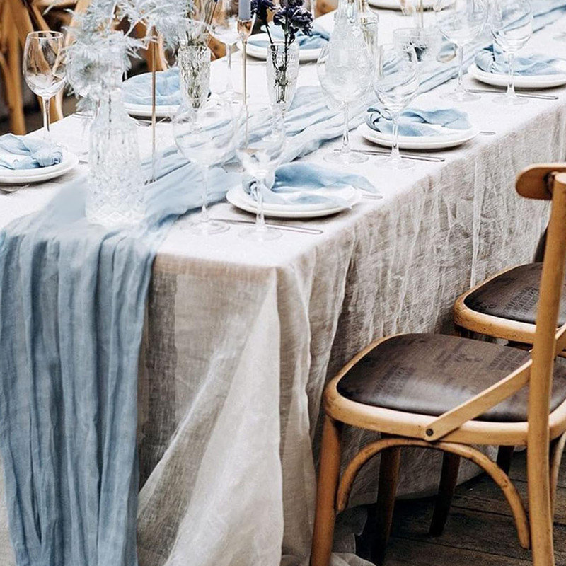 12 Pack 10Ft Cheesecloth Table Runner 35x120 Inch Boho Gauze Table Runner Rustic Cheese Cloth Long Table Runner, Blue