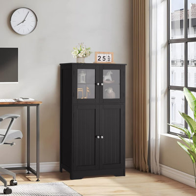 Armoire de cuisine avec portes en verre, petite armoire avec tablette réglable, armoire de cuisine, armoire de sol pour salle de bain, salle à manger, salon, noir