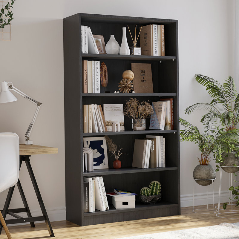 Grey Bookshelf For Bedroom 5 Shelf Office Bookcase 60 Inches Tall Modern Wood Bookshelf For Living Room 5 Tier Wide Manga Bookshelves Library Bookcase