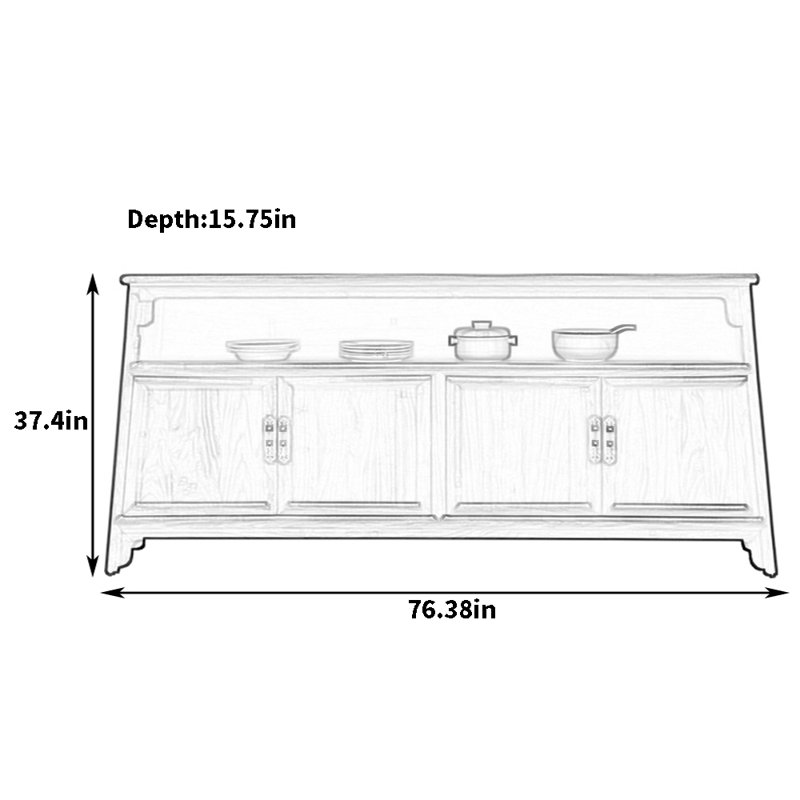 Buffet multifonctionnel pour la maison, H 37,4 po x l 76,38 po x P 15,75 po, Noyer