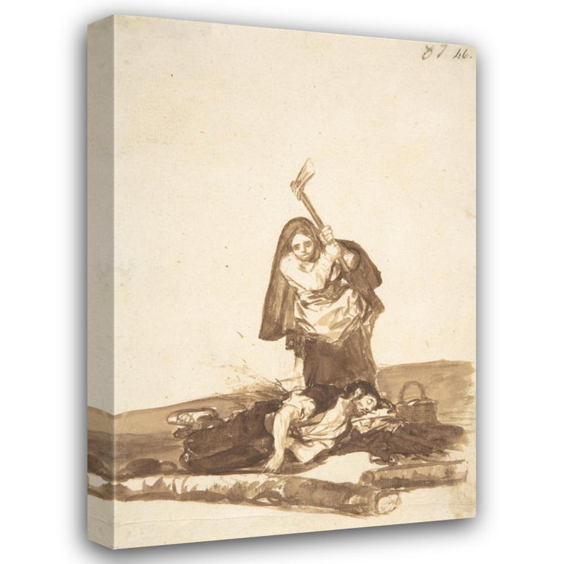 "Une femme sur le point d'attaquer un homme endormi avec une hache" par Francisco De Goya - Art mural sur toile tendue avec châssis