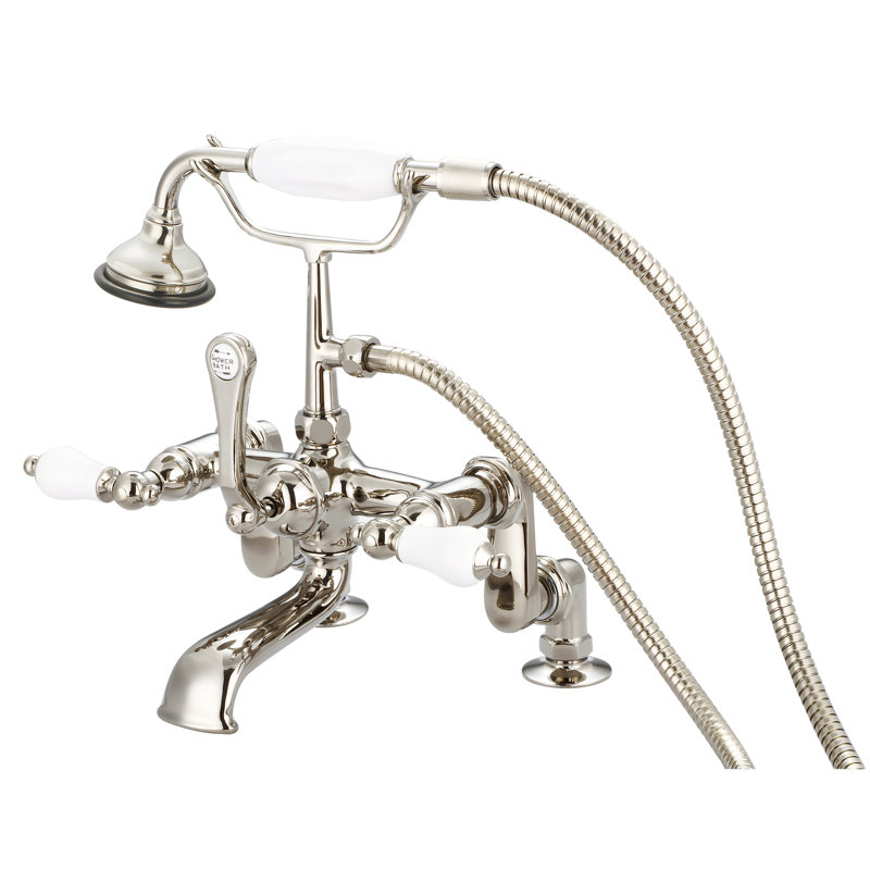 Stonington Deck Tub Filler, Porcelain Lever Handles, Polished Nickel