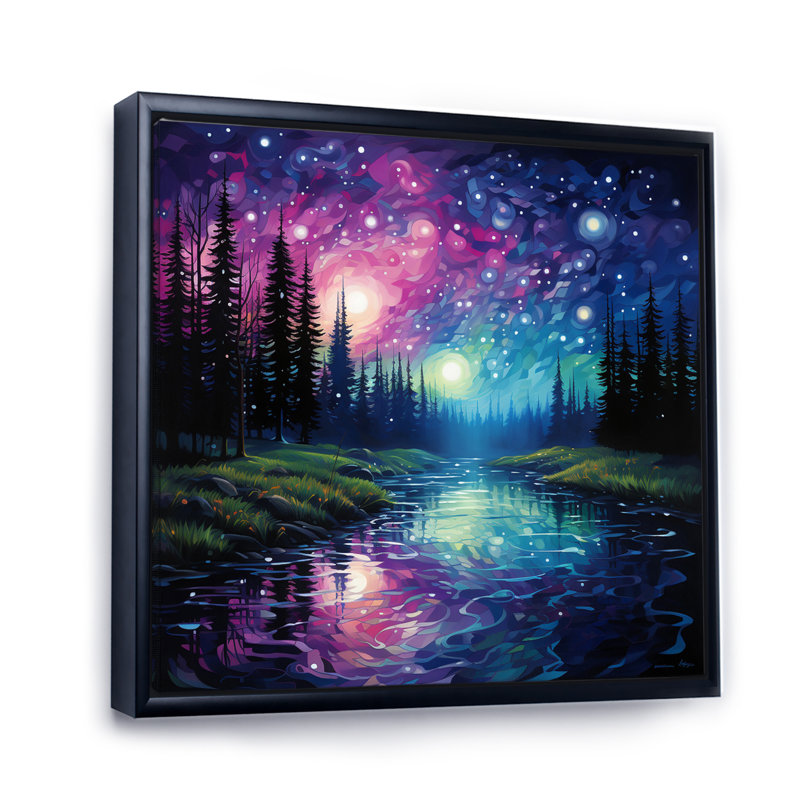 Aurore boréale symphonie II sur toile, H 24 po x l 24 po x P 1 po, Cadre flottant noir