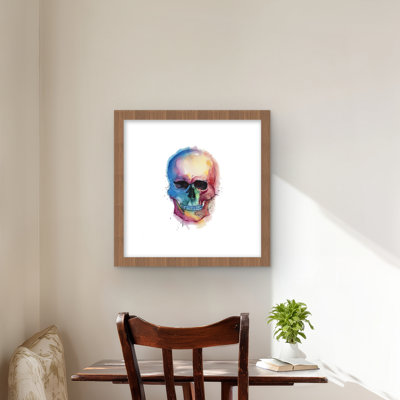 Watercolor Colorful Skull - Modern Blue Framed Matted Print