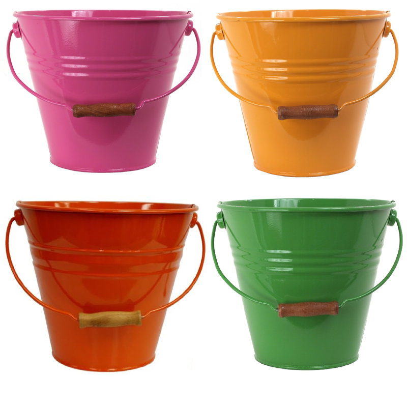 Handmade Metal Pot Planter, Green/Pink/Yellow/Orange, 4