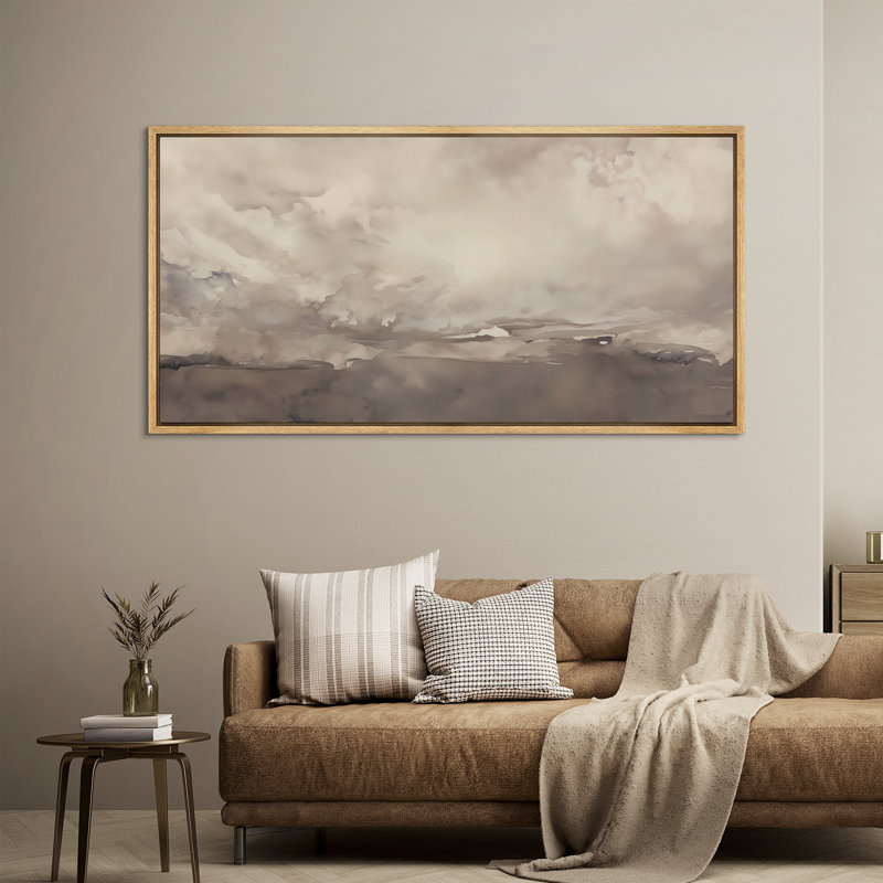 Toile encadrée Mute Desert Sky - Paysage abstrait neutre avec des nuances nuageuses, Naturel, H 30 po x l 60 po