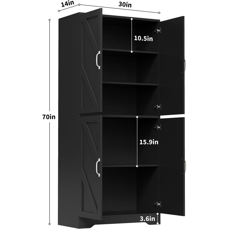 177.8cm Kitchen Pantry, White, Black