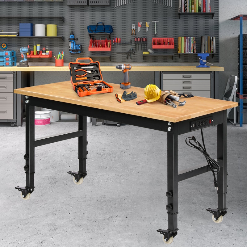  Établi réglable en hauteur en bois massif avec roulettes, H 39,5 po x l 48 po x P 24 po