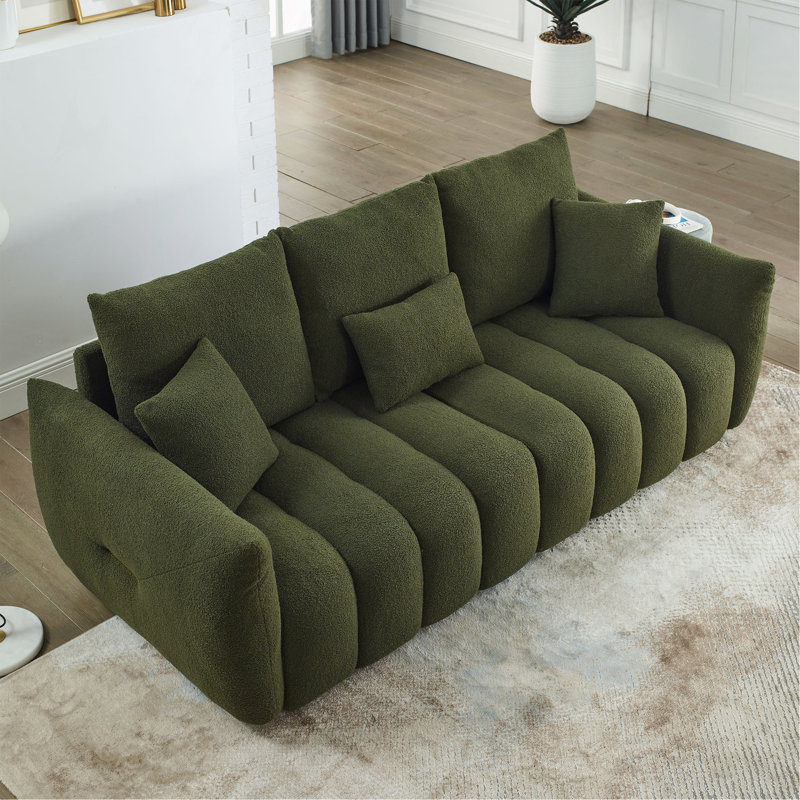 Canapé en peluche de qualité supérieure avec coussins et coussins, structure en bois massif, pour plusieurs espaces.