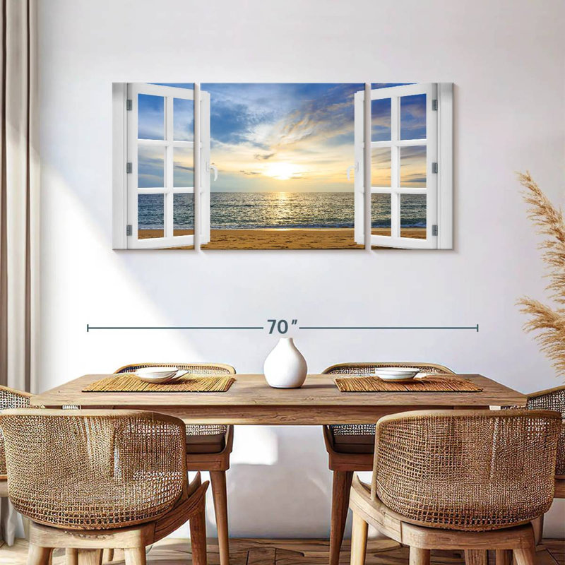 Fenêtre à la plage éthérée 3 pièces, H 30 po x l 63 po x P 1,25 po