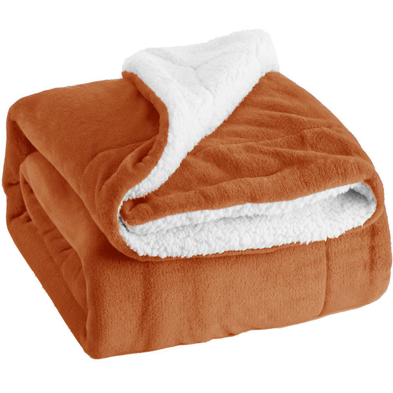 Ultra-Soft Sherpa Fleece Blanket(Reversible), Rust, 150cm x 130cm