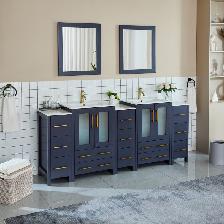 Karson 84'' Double Bathroom Vanity with Ceramic Top with Mirror