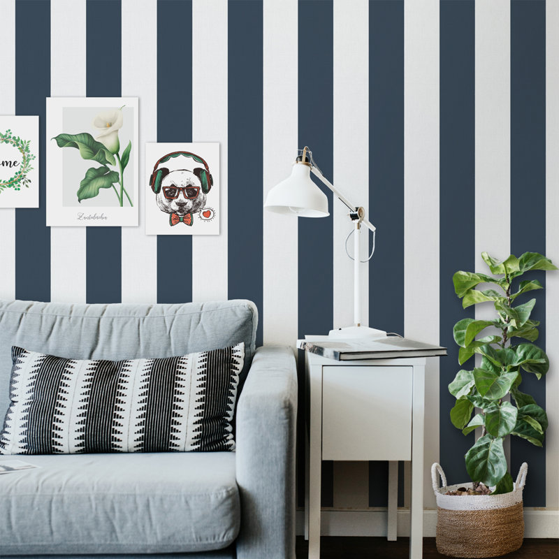 Rouleau de papier peint L 51,18 pi x l 41,64 po Burdine, Bleu marine/blanc