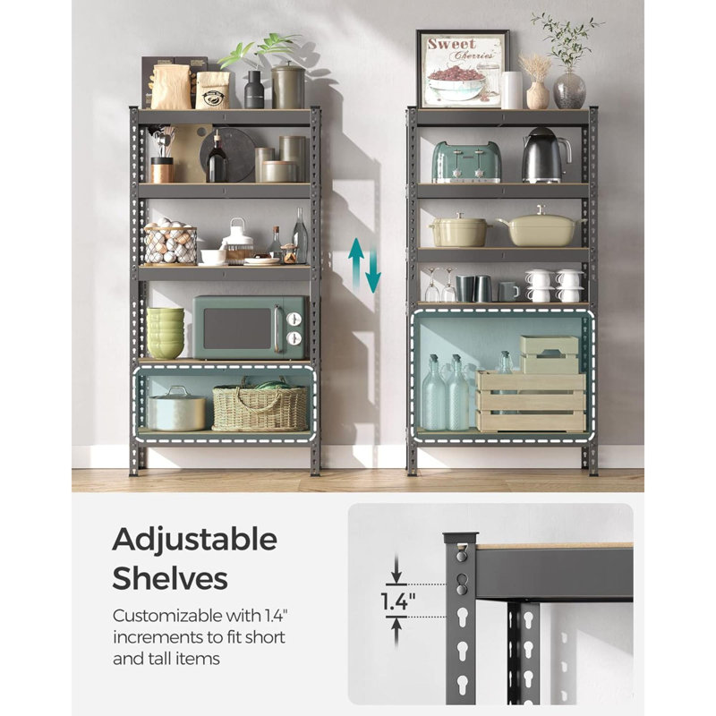 Étagères de rangement à 5 niveaux, rangement pour le garage, assemblage sans boulon, étagère ajustable, sous-sol pour la remise d'étude, UGLR300G01