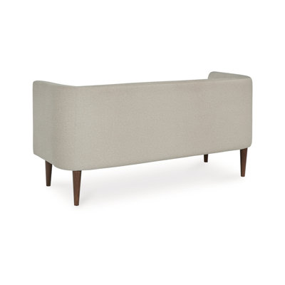 Wamy Accent Bench With Curved Back, 52 Inch Beige Polyester, Brown Wood