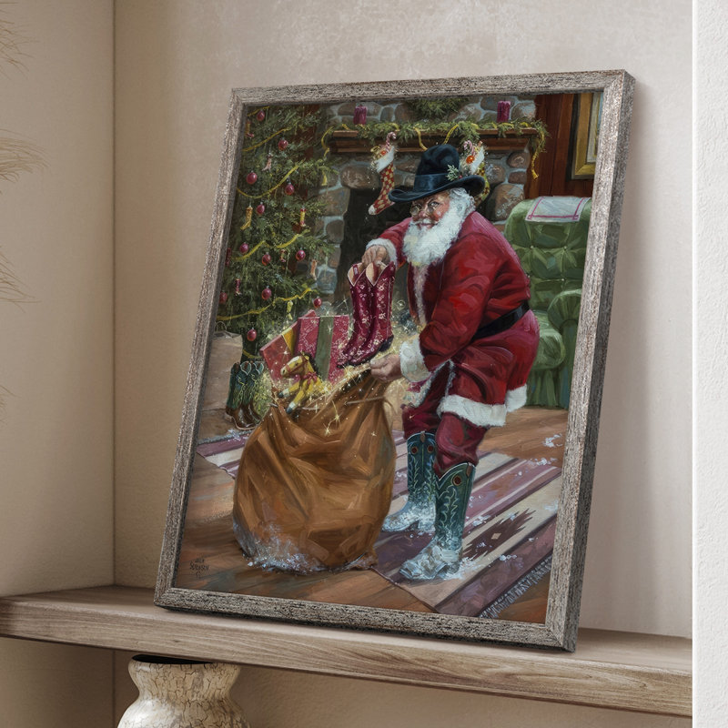 «New bottes for Christmas», reproduction encadrée - bois massif, H 15 po x l 12 po