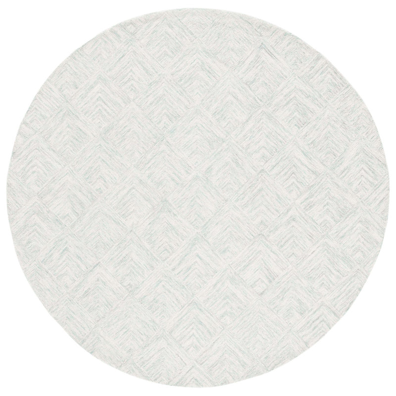 Borreri Hand Tufted Wool/Cotton Geometric Rug in Gray/Turquoise, Round 6'