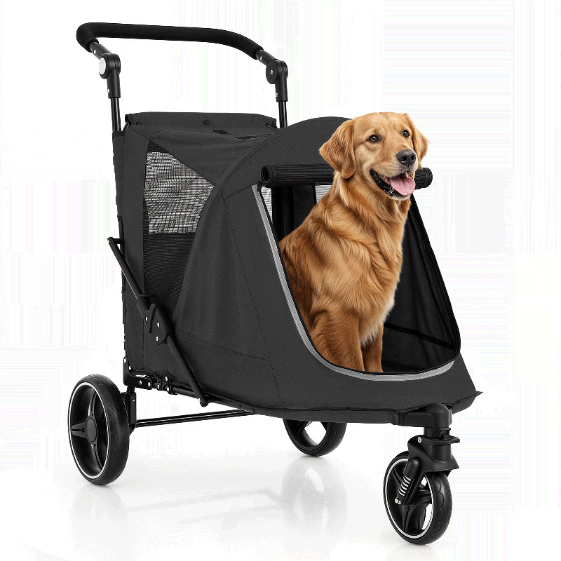 Foldable Pet Stroller for Small & Medium Dogs and Cats 3-Wheel Dog Stroller with 9 Angles Adjustable Handlebar , Black