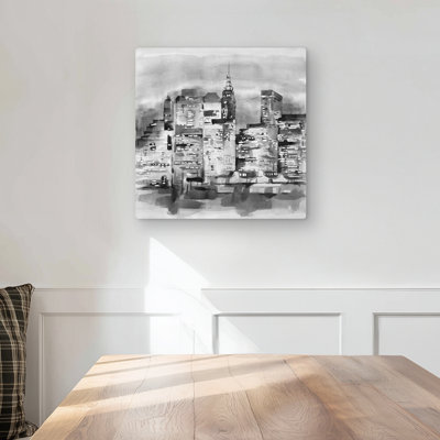 Gray Cities Watercolor Cityscape Metal Print for Home Decor
