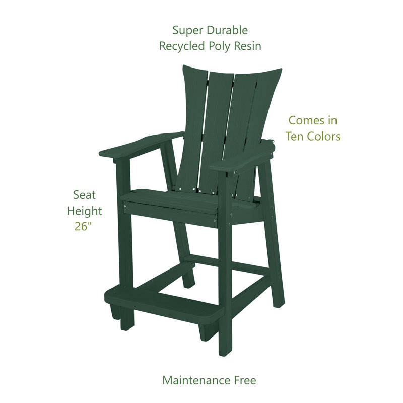 Bonifacio Poly Adirondack Bar Stool Chair, 26" Counter Height, Green