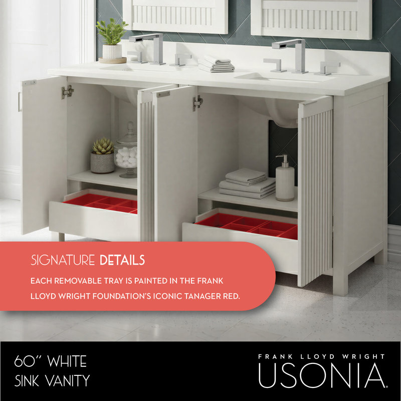 Through Lines 60" Double Bathroom Vanity, White