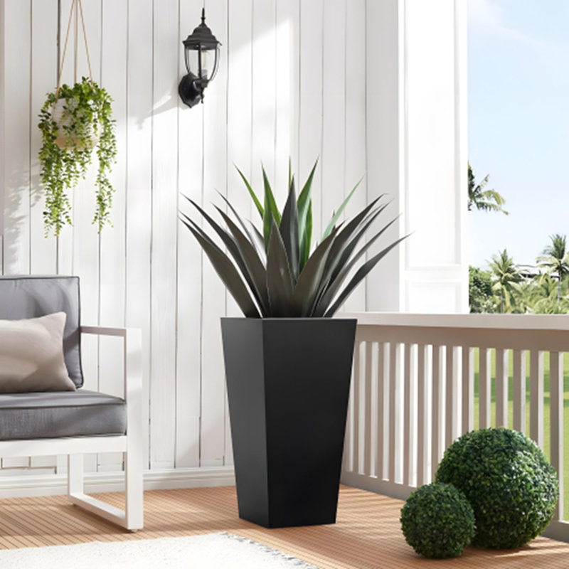 Tall Metal Tapered Planter – Large Outdoor & Indoor Garden Plant Pot with Drainage Hole and Rubber Plug, Stylish Burnished for Home and Patio