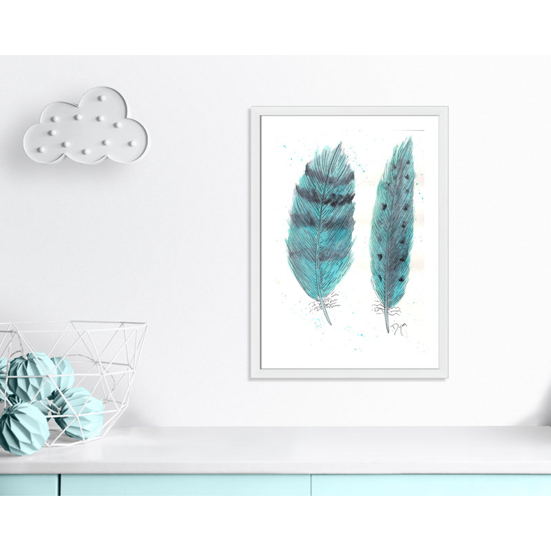«Feathers in Turquoise II», art encadré, H 36,5 po x l 26,5 po x P 0,6 po, Cadre blanc