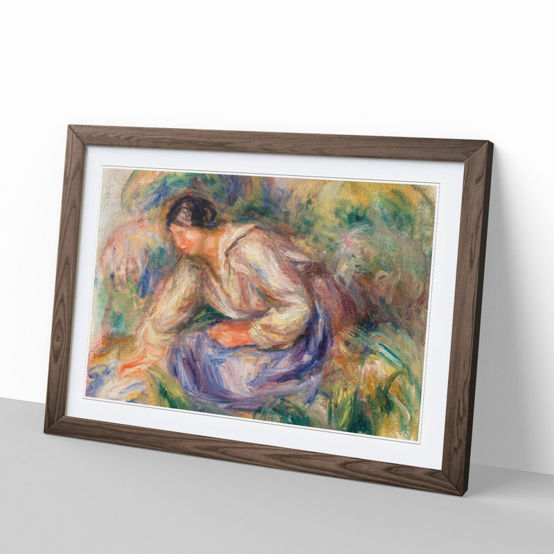 Woman in Blue Skirt by Pierre-Auguste Renoir - Picture Frame Painting, 36cm H x 48cm W x 2cm D, Walnut