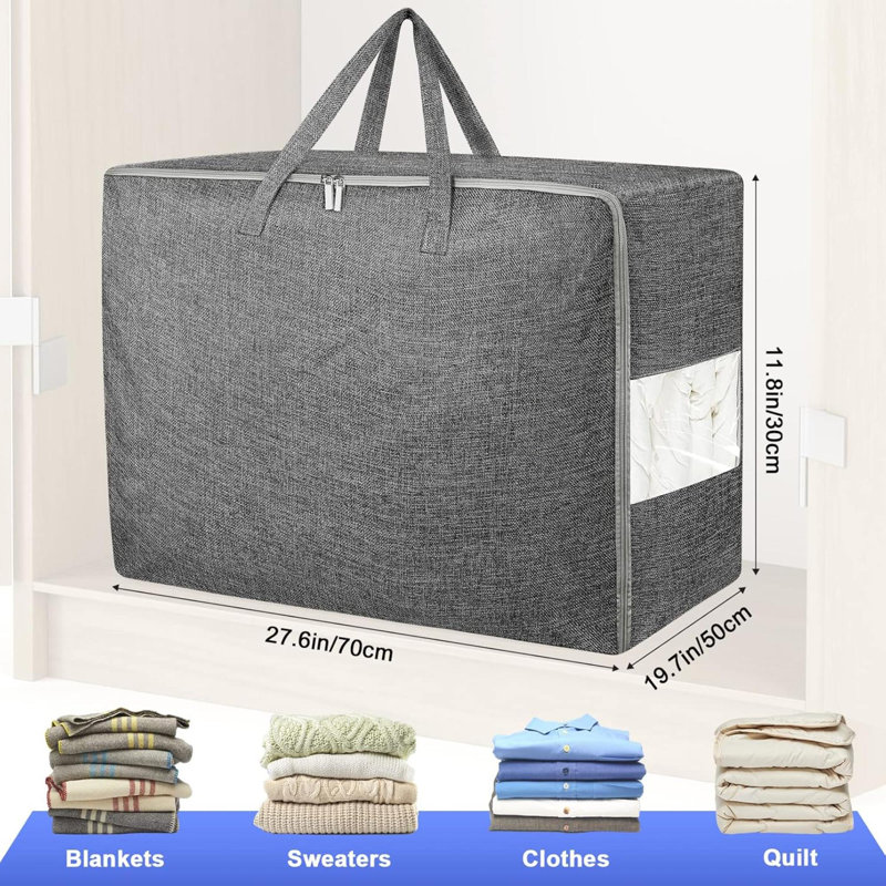 2Pack  Extra Large Storage Bags, Folding Moving Comforter Blanket Storage Bags Closet Organizers And Storage Containers With Strong Handles&Zippers Clear Window For Clothes Bedding Pillow